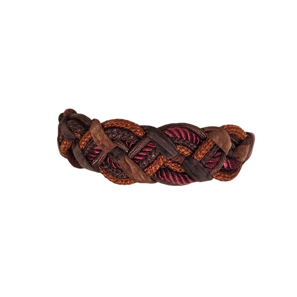 Leather Shop Vintage Braided Cinch Belt Brown Copper Burgundy Elastic Gold Clasp